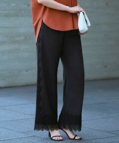 L size ONWARD(大きいサイズ) / エルサイズオンワード その他パンツ | レースコンビダルサテン ワイドストレートパンツ