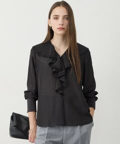 L size ONWARD(大きいサイズ) / エルサイズオンワード シャツ・ブラウス | シルキーシフォン Vネックフリルカラーブラウス