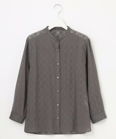 L size ONWARD(大きいサイズ) / エルサイズオンワード シャツ・ブラウス | 【一枚で着映え】幾何オパール バンドカラー シャツ ブラウス