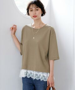 L size ONWARD(大きいサイズ) / エルサイズオンワード カットソー | レースヘムレイヤード コンビ カットソー