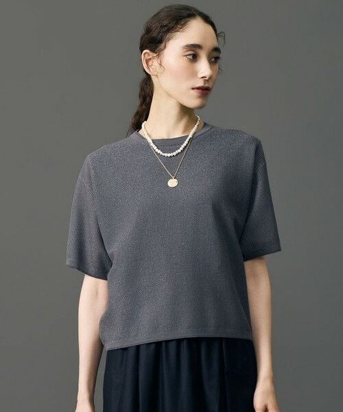 L size ONWARD(大きいサイズ) / エルサイズオンワード ニット・セーター | 【カタログ掲載】シアーメッシュニット Tシャツ（グレー）