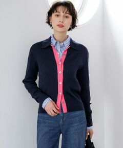 L size ONWARD(大きいサイズ) / エルサイズオンワード ニット・セーター | サステナブルウール ワイドリブ ポロニット カーディガン