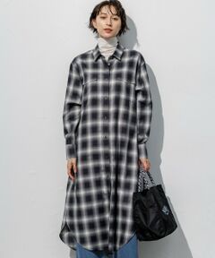 L size ONWARD(大きいサイズ) / エルサイズオンワード ミニ丈・ひざ丈ワンピース | コットンミックスチェック シャツ ワンピース