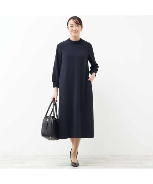 LOURMARIN / ルールマラン ロング・マキシ丈ワンピース | 【noir】落ち着きのあるカットジョーゼットワンピース☆襟元にギャザーシフォンを施したスタンドネックワンピース | 詳細4