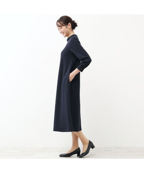 LOURMARIN / ルールマラン ロング・マキシ丈ワンピース | 【noir】落ち着きのあるカットジョーゼットワンピース☆襟元にギャザーシフォンを施したスタンドネックワンピース | 詳細5