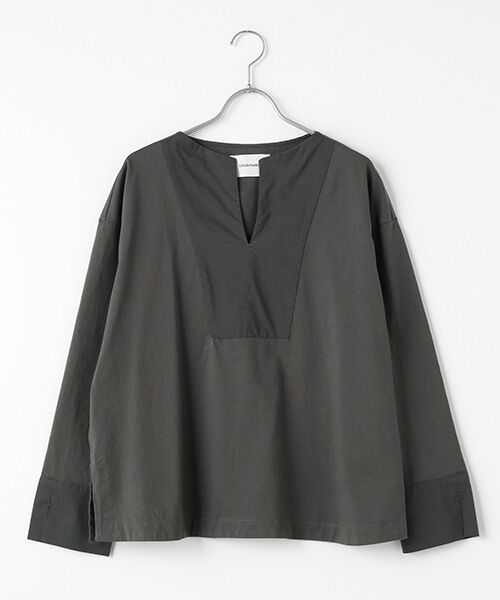 LOURMARIN/ルールマラン 【LOURMARIN】布帛コンビキーネックプルオーバー チャコールグレー FREE LOURMARIN/ルールマラン 【LOURMARIN】布帛コンビキーネックプルオーバー チャコールグレー FREE