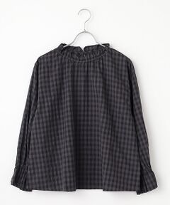 LOGEMENT DE CLAIRE / ロジュモンドクレール シャツ・ブラウス | 【シャドーギンガムサッカースタンドフリルブラウス】