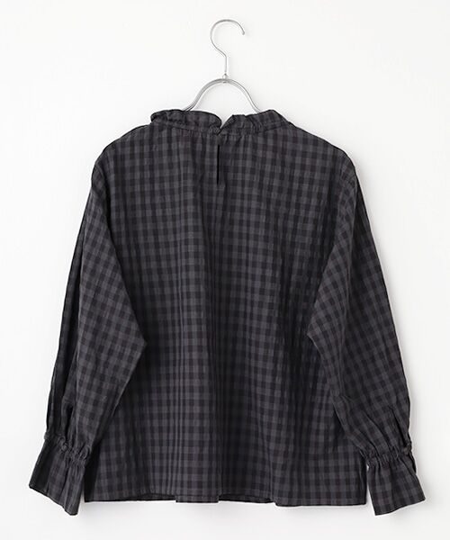LOGEMENT DE CLAIRE / ロジュモンドクレール シャツ・ブラウス | 【シャドーギンガムサッカースタンドフリルブラウス】 | 詳細1