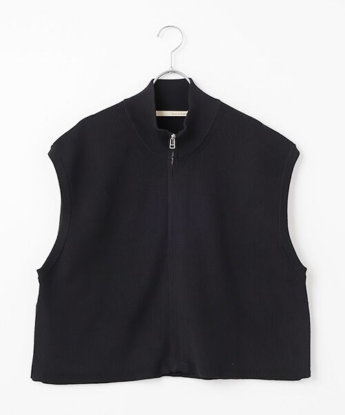 LOGEMENT DE CLAIRE / ロジュモンドクレール ベスト | 【麻タッチ片畦ハイネックジップアップベスト】（ブラック）
