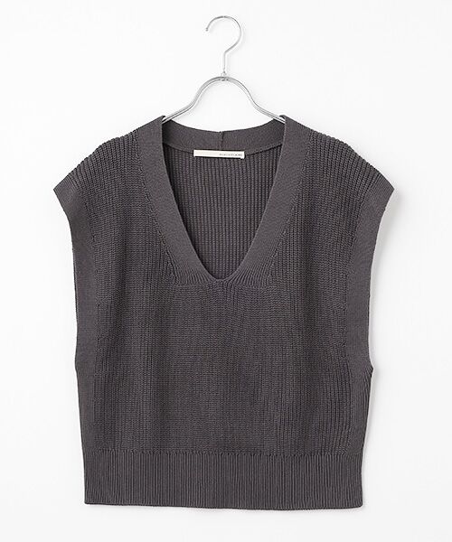 LOGEMENT DE CLAIRE / ロジュモンドクレール ベスト | 【コットンミックスの片畦Vネックベスト】（チャコールグレー）