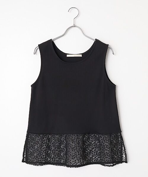 LOGEMENT DE CLAIRE / ロジュモンドクレール タンクトップ | 【コットンフライス＋リーフレースタンクトップ】（ブラック）
