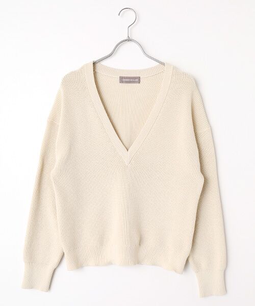 LOGEMENT DE CLAIRE / ロジュモンドクレール ニット・セーター | Vネック片畦プルオーバー（ライトベージュ）