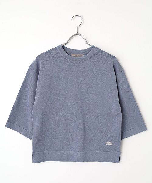 LOGEMENT DE CLAIRE / ロジュモンドクレール ニット・セーター | クルーネック5分袖ニットプルオーバー（ブルー）