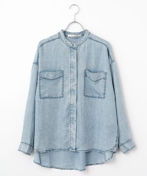 LOGEMENT DE CLAIRE / ロジュモンドクレール シャツ・ブラウス | 【パウダーデニムバンドカラーシャツ】（サックスブルー）