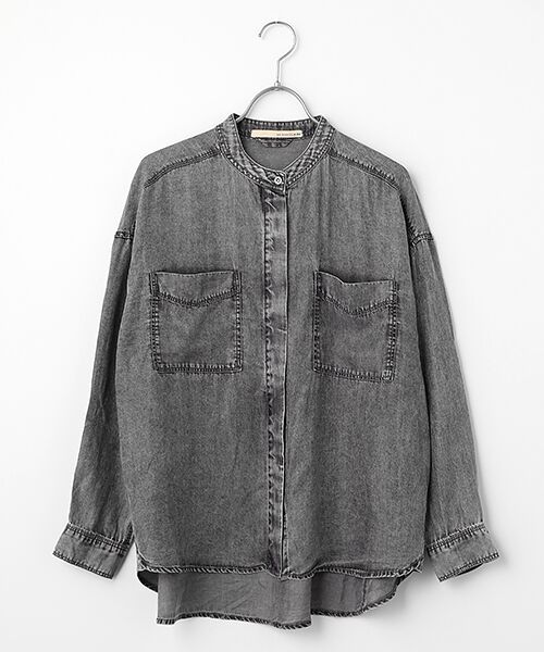 LOGEMENT DE CLAIRE / ロジュモンドクレール シャツ・ブラウス | 【パウダーデニムバンドカラーシャツ】（グレー）