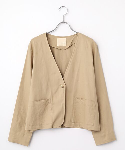 LOGEMENT DE CLAIRE / ロジュモンドクレール ノーカラージャケット | 【リネンレーヨンカラーレスVジャケット】（ベージュ）