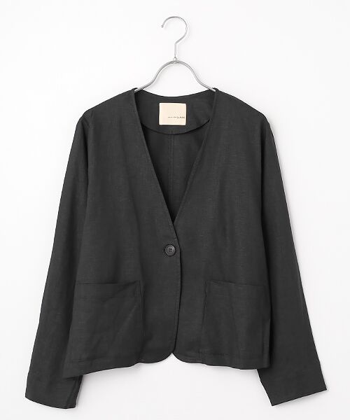 LOGEMENT DE CLAIRE / ロジュモンドクレール ノーカラージャケット | 【リネンレーヨンカラーレスVジャケット】（ダークネイビー）