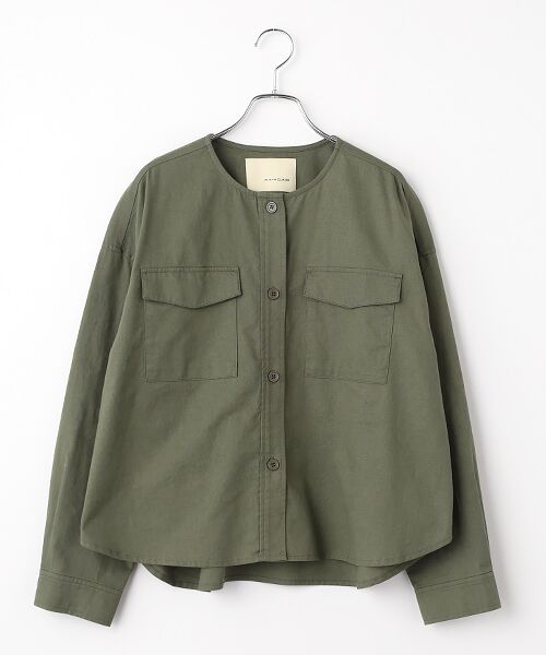 LOGEMENT DE CLAIRE / ロジュモンドクレール ノーカラージャケット | 【綿麻クルーシャツジャケット】（カーキ）
