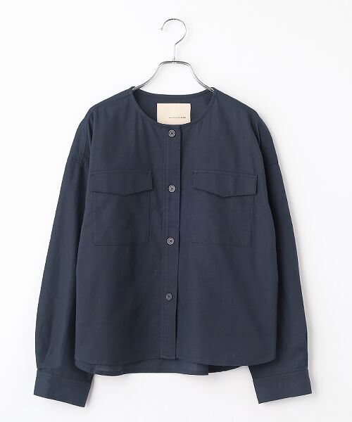 LOGEMENT DE CLAIRE / ロジュモンドクレール ノーカラージャケット | 【綿麻クルーシャツジャケット】（ダークネイビー）