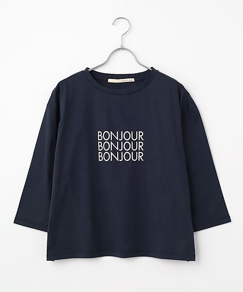LOGEMENT DE CLAIRE / ロジュモンドクレール カットソー | 【コットン天竺BONJOURロゴプリントTシャツ】（ダークネイビー）