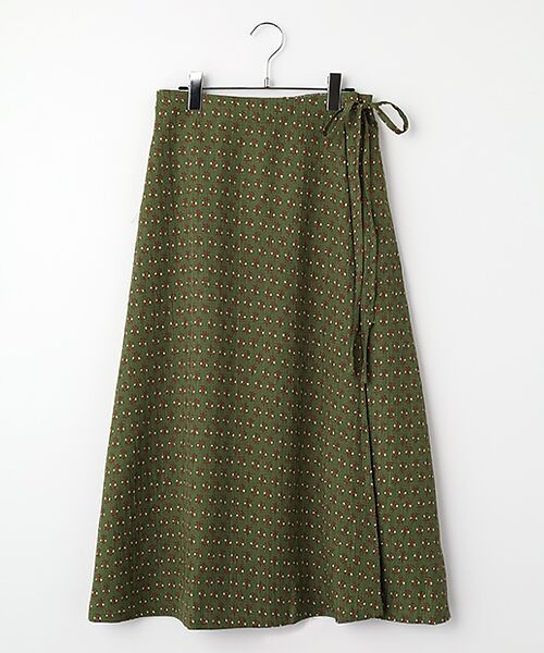 LOGEMENT DE CLAIRE / ロジュモンドクレール ロング・マキシ丈スカート | 【アソートプリントラップ風スカート】（グリーン）