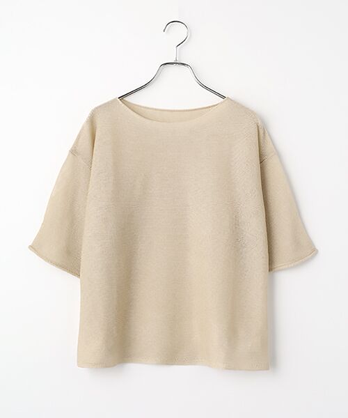 LOGEMENT DE CLAIRE / ロジュモンドクレール ニット・セーター | 【麻タッチ天竺ボートネックハーフスリーブプルオーバー】（ライトベージュ）