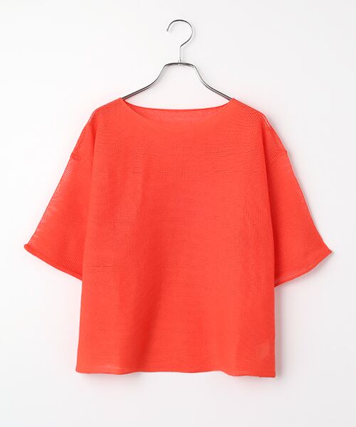 LOGEMENT DE CLAIRE / ロジュモンドクレール ニット・セーター | 【麻タッチ天竺ボートネックハーフスリーブプルオーバー】（オレンジ）