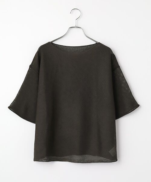 LOGEMENT DE CLAIRE / ロジュモンドクレール ニット・セーター | 【麻タッチ天竺ボートネックハーフスリーブプルオーバー】（チャコールグレー）