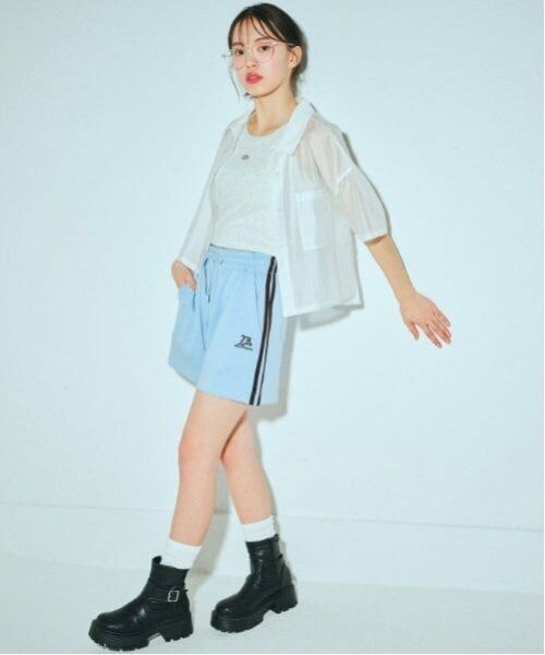 Lovetoxic / ラブトキシック ショート・ハーフ・半端丈パンツ | 【LTXC】【接触冷感/ひんやり】【GOODPRICE】ラインショートパンツ（サックス）