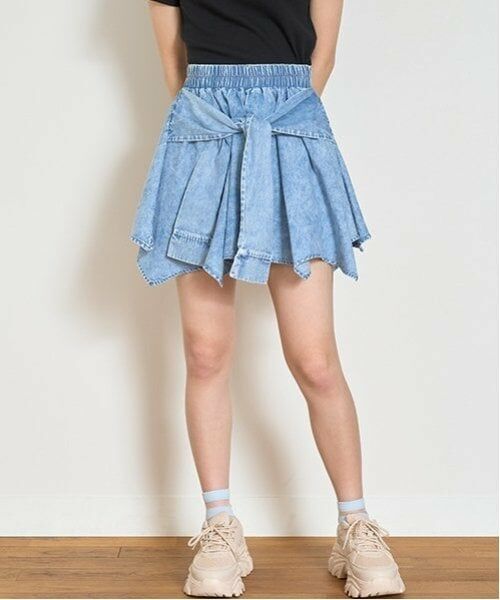 Lovetoxic / ラブトキシック ショート・ハーフ・半端丈パンツ | 【LTXC】シャツ巻き風デニムキュロット | 詳細1