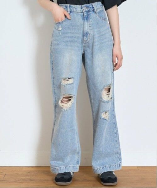 Lovetoxic / ラブトキシック その他パンツ | 【LTXC】ダメージデニムワイドパンツ（ブルー）