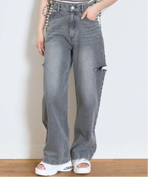 Lovetoxic / ラブトキシック その他パンツ | 【LTXC】ダメージデニムワイドパンツ（ライト グレー）