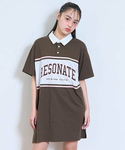 Lovetoxic / ラブトキシック ミニ丈・ひざ丈ワンピース | 【LTXC】【吸水速乾/さらさら】ラガーTワンピ（茶）