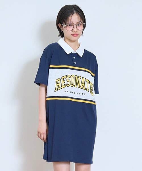 Lovetoxic / ラブトキシック ミニ丈・ひざ丈ワンピース | 【LTXC】【吸水速乾/さらさら】ラガーTワンピ（紺）