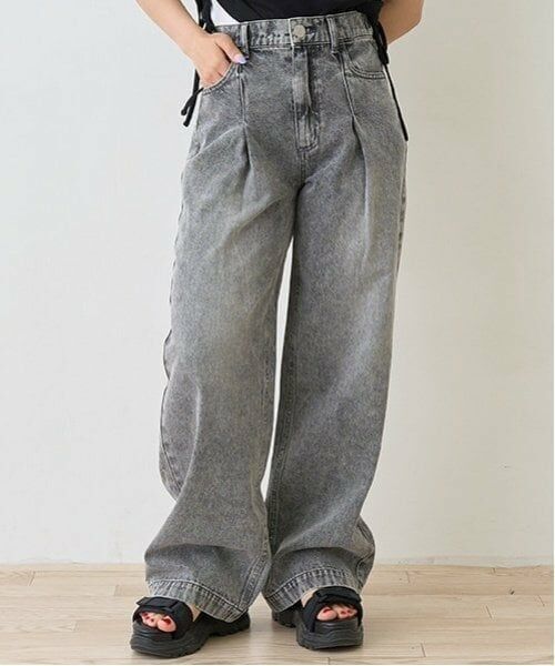 Lovetoxic / ラブトキシック その他パンツ | 【LTXC】タックワイドデニムパンツ（ライト グレー）