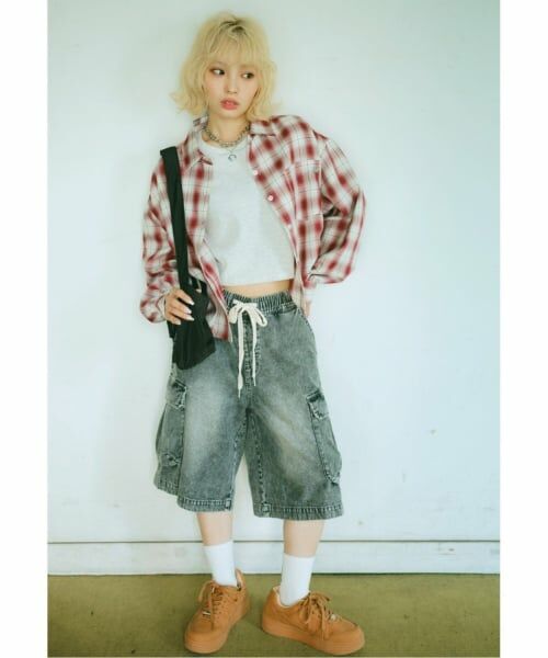 Lovetoxic / ラブトキシック ショート・ハーフ・半端丈パンツ | 【LTXC】ハーフデニムカーゴパンツ(グレー)