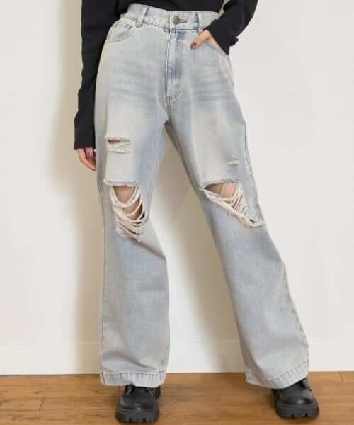 Lovetoxic / ラブトキシック その他パンツ | 【LTXC】ダメージデニムワイドパンツ | 詳細7