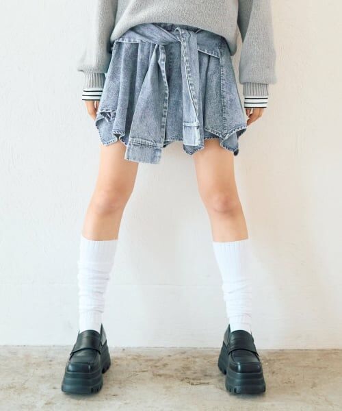 Lovetoxic / ラブトキシック ショート・ハーフ・半端丈パンツ | 【LTXC】腰巻き風デニムキュロット（ブルー）