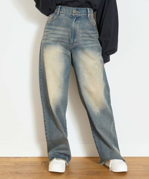 Lovetoxic / ラブトキシック その他パンツ | スタッズフリンジデニムパンツ（紺）