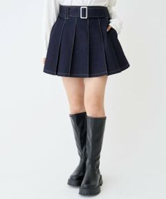 Lovetoxic / ラブトキシック ショート・ハーフ・半端丈パンツ | 【LTXC】美脚見えベルトつきデニムプリーツスカート