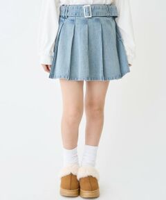 Lovetoxic / ラブトキシック ショート・ハーフ・半端丈パンツ | 【LTXC】美脚見えベルトつきデニムプリーツスカート