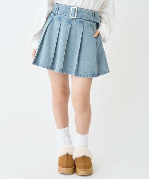 Lovetoxic / ラブトキシック ショート・ハーフ・半端丈パンツ | 【LTXC】美脚見えベルトつきデニムプリーツスカート | 詳細1