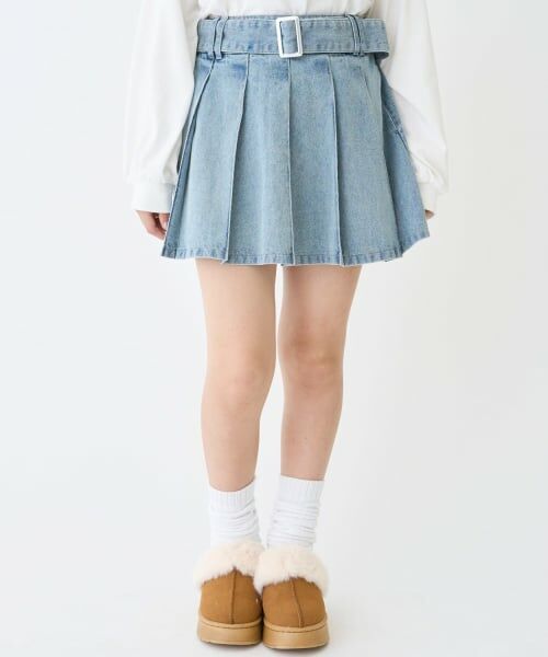 Lovetoxic / ラブトキシック ショート・ハーフ・半端丈パンツ | 【LTXC】美脚見えベルトつきデニムプリーツスカート（ブルー）