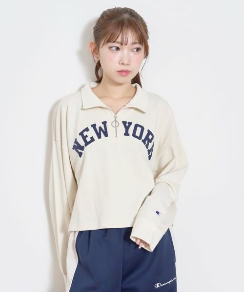 Lovetoxic / ラブトキシック スウェット | 【Champion】ハーフZIPプルオーバー（ベージュ）