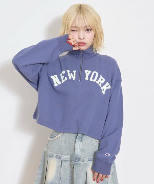 Lovetoxic / ラブトキシック スウェット | 【Champion】ハーフZIPプルオーバー（ブルー）