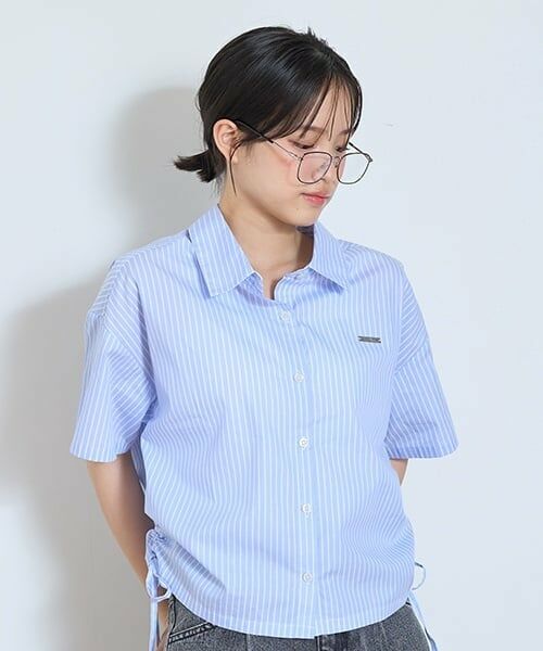 Lovetoxic / ラブトキシック シャツ・ブラウス | 【LTXC】サイドドロスト半袖シャツ（サックス）