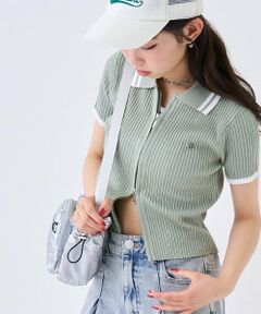 【LTXC】半袖衿ラインジップニット