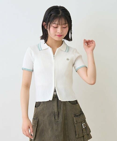 Lovetoxic / ラブトキシック ニット・セーター | 【LTXC】半袖衿ラインジップニット（オフ ホワイト）