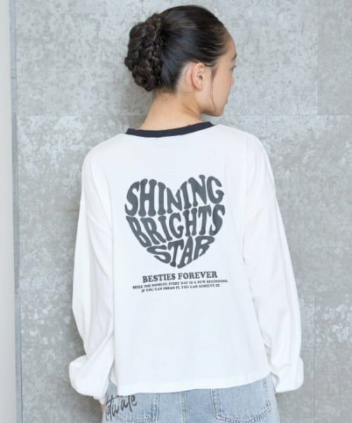 Lovetoxic / ラブトキシック Tシャツ | 【GOODPRICE】【LTXC】ハートバイカラー長袖Tシャツ（オフ ホワイト）