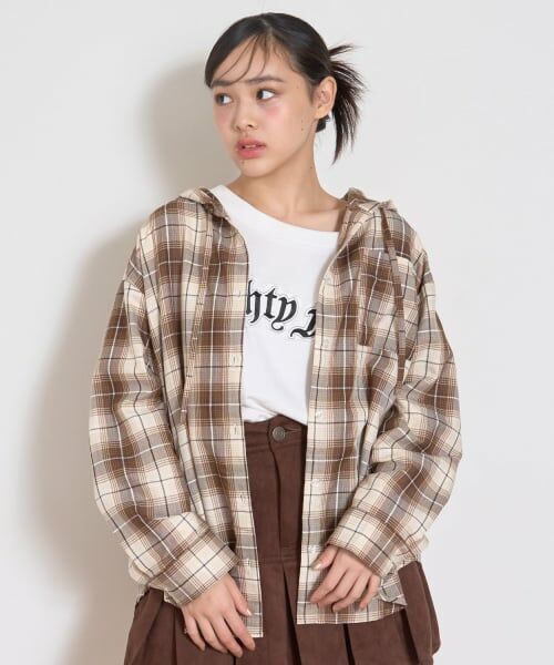 Lovetoxic / ラブトキシック パーカー | 【LTXC】チェックシャツパーカ（茶）